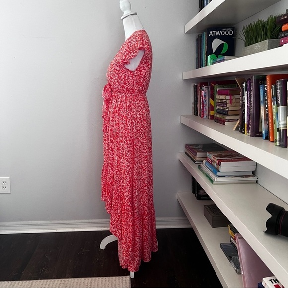 Vici Coral Kissed by the Sun High Low Pocketed Tie Front Maxi Dress Size Med - Picture 5 of 15